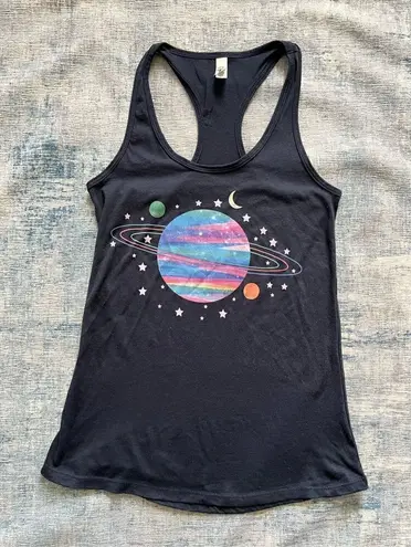 Cosmic Clothing Navy Blue Colorful Planets Racerback Tank Top Women's Small