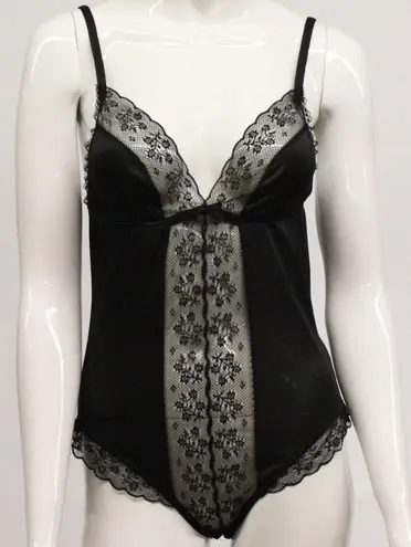 Unique Vintage Vintage Bali Ce Soir Black V-Neck Lingerie Bodysuit Teddy — Satin & Lace 80s 90s Sexy