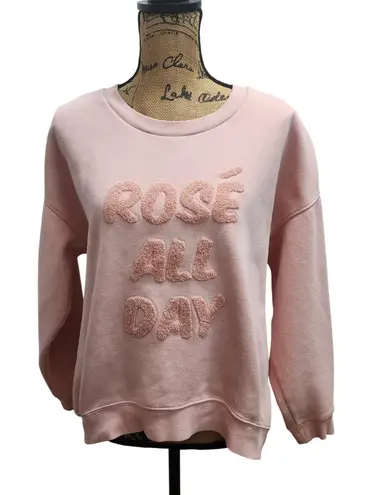 Green Tea Rosé All Day Pink Rose Sweatshirt Ladies Large Casual Cozy Cute Large Pink
