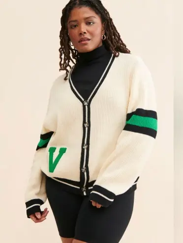 Callahan Varsity Collegiate Cardigan Retro Knit Athletic Ivory Cream Green sz S