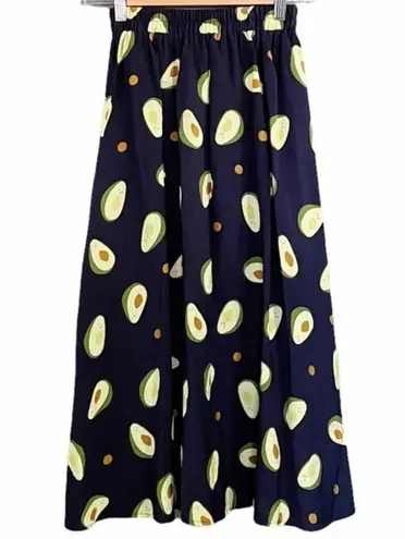 Cellabie Skirt Smiling Avocado Print Midi Novelty Skirt Women's Small One Size Blue Size 2