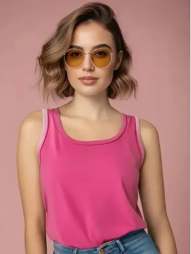 Vintage Name Dropper's Women's Medium Summer Casual Sleeveless Pink Tank Top