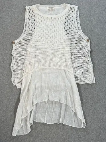 Simply Couture Layered Tunic Top Women's Small Crochet Crinkle Button Beachy - Image 1