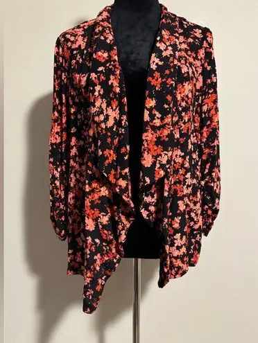EUC Chaus New York Red, Pink, and Black Floral Open Front Shirt size medium