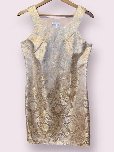 Robbie Bee Sleeveless Gold Beige Floral Metallic Dress - size 6