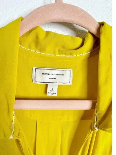 Moulinette Soeurs Anthropologie Spiraea Yellow Floral Embroidered Buttoned Dress