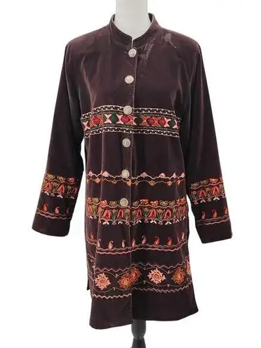 National Geographic Vintage Velvet Embroidered Coat Jacket Victorian Brown Large