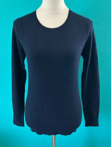 NWT One Grey Day Navy Ribbed Cashmere Pullover Sweater Crew Neck Rustic Size S Blue - Image 1