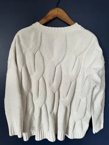 J.Jill  Chenille White Oversized Coastal Cable Knit Sweater Sz 6P