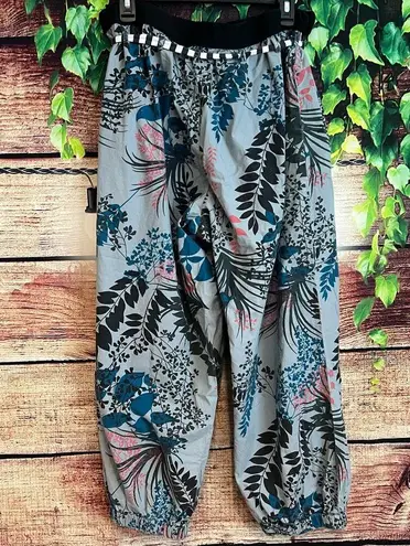 J Peterman Palazzo Pants Women's Large XL Joggers Boho Hawaiian Tropical Floral Blue