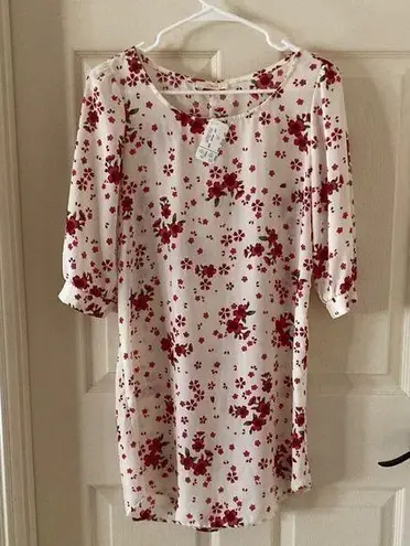 Diosa NEW Floral T-Shirt Puff Sleeve Dress Size Medium Cream Red Y2K 1990s NWT