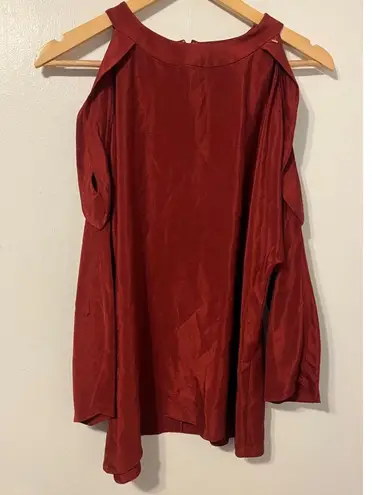 Ramy Brook  100% Silk Red Cold Shoulder Blouse Size Small