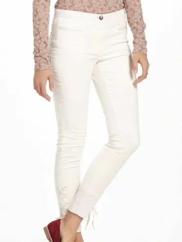 Anthropologie Leifsdottir Cream Cropped Pants with Lace Up Hem White Size 12