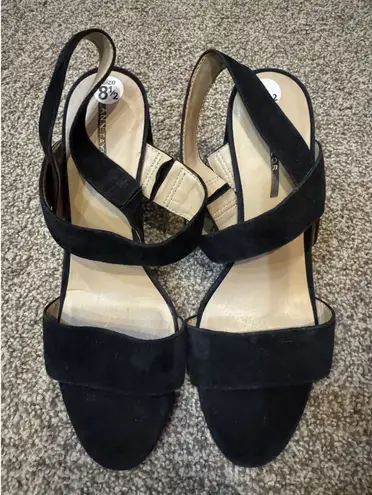 Ann Taylor  Lorna Suede Block Heeled Sandal Size 8.5 Black - Image 1