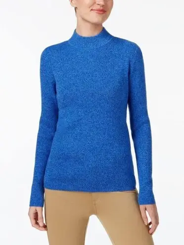 Karen Scott Blue Mock Neck Long Sleeve Knit Sweater Casual Classic Stylish Large