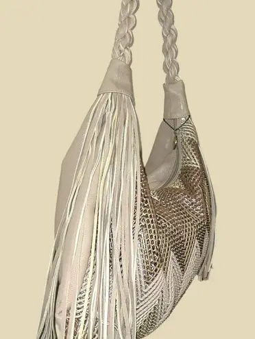 Big Buddha  awesome bag! Cream and brown chevron design with fringe and sparkle