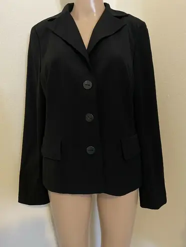 Akris $1400 44 US 12 100% Wool Jacket Short Blazer 3 Button Black Stripe Pockets