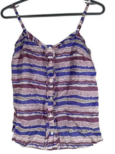 Xxi Purple Striped Button Up Tank Top Womens Sz S 100% Silk Lightweight