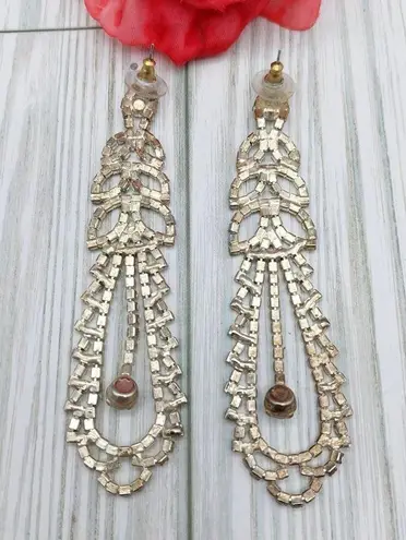 Crystal Chandelier Statement Earrings 4" Runway Drop Dangle Silver