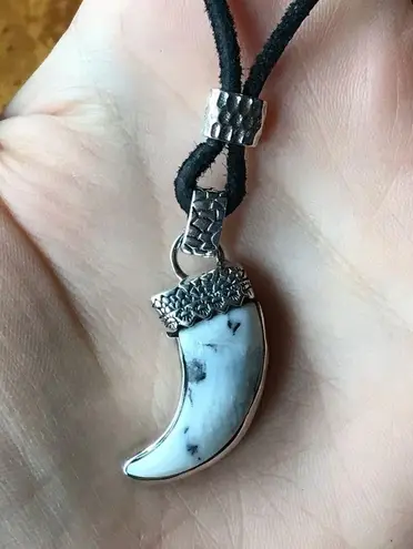 White Buffalo Sterling Silver Leather Necklace