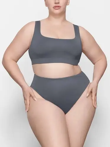 SKIMS Signature Swim Mid Waist Bottom Gunmetal