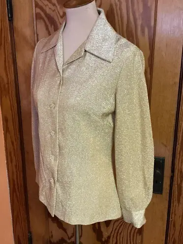 Vtg 70s gold sparkly disco shirt Size 10
