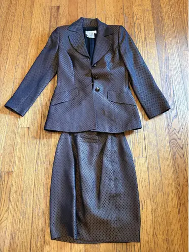 VINTAGE Escada Margaretha Ley Skirt Suit Womens 34 Silk Wool Brown Jacquard 90s Size undefined