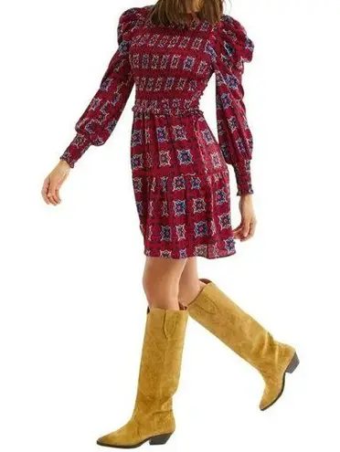 Allison Collection Smocked Puff Sleeve Kaleidoscope Dress Red Size Large NWT