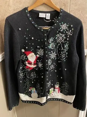 kim rogers  Black Christmas Cardigan Size Large