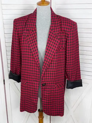 Vintage Chad Stevens Buffalo Check Long Boyfriend Blazer Red Black 12