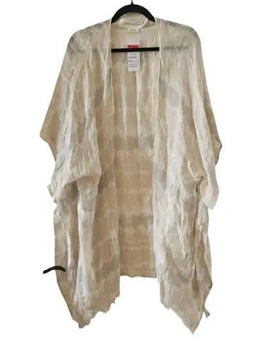 Treasure & Bond Women's Linen Shawl Open Front Grey Shibori Stripe One Size