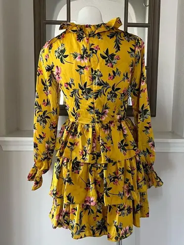 Avec Les Filles Tiered Satin Ruffle Dress, Multi Yellow Gold Size 6 Retail $158