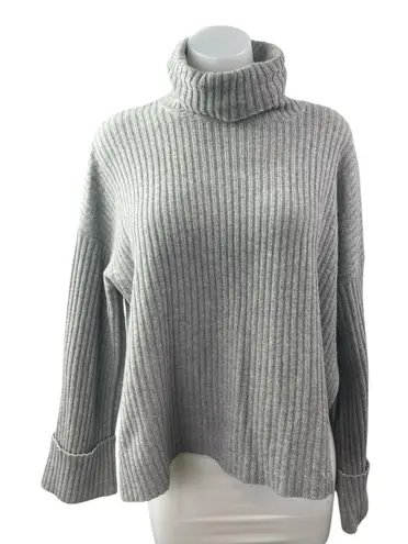 Revive Cashmere Womens Gray Wool Rib Knit Turtleneck Long Sleeve Sweater Top M Size M
