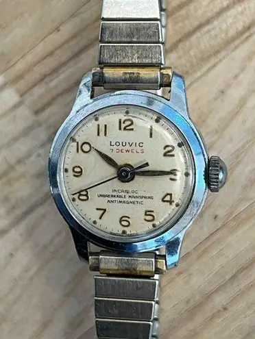 Louvic Incabloc Ladies Watch Super Rare Vintage 17 Jewels Stainless Stretch Band