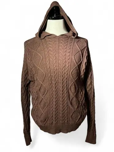 Edikted Brown Cable Knit Hoodie Sweater Pullover Hooded Knitwear