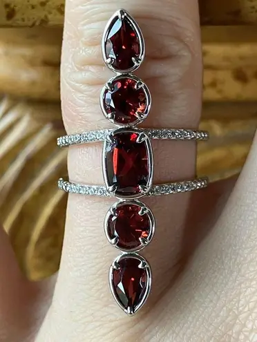Natural Vermelho Red Garnet Sterling Silver Cocktail Ring Size 5.75