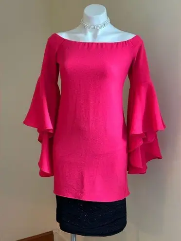 Backstage Watermelon Pink Cold Shoulder Asymmetrical Bell Sleeves Blouse…
