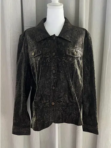 Birch Hill Jacket woman's XL Snakeskin Print Button Front Career Jacket Blazer Brown