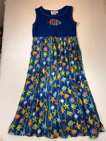 Palm Harbour Women's Blue Fish Print Maxi Dress M Size M