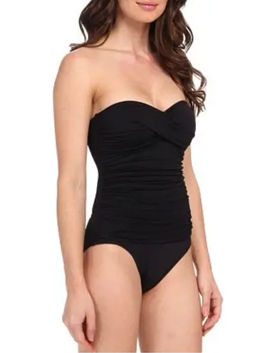 La Blanca Island Goddess Black Twist Front Bandeau One Piece Swimsuit