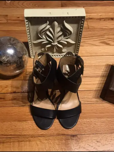 Bettye Muller Sandals Leather Block Whimsy Coastal Chunky Ankle crisscross Strap D’orsay Luxury Design Heels Sz 9