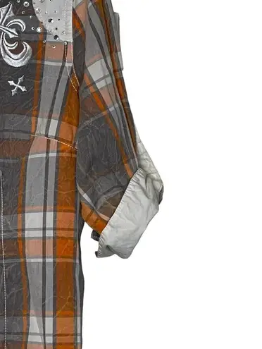 Affliction  Black Premium Diamond Snap Western Shirt Size Small Orange Plaid