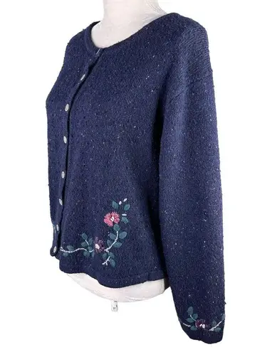 Northern Reflections  Sweater Cardigan Large Navy Pink Floral L