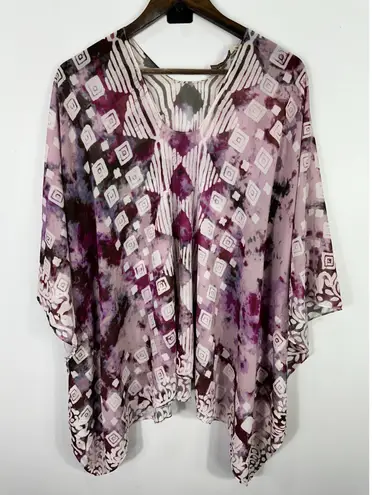 Soft Surroundings Top S/M Purple Geometric Boho Kimono Caftan Resort Hippie