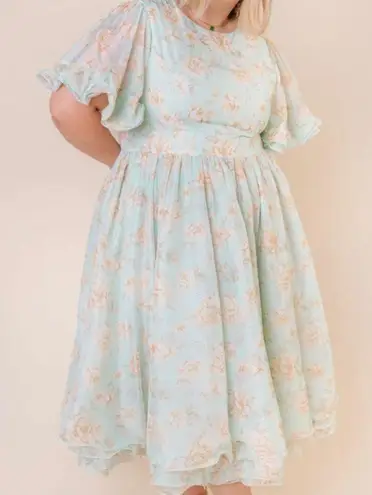 Ivy City Co Mint Green & Yellow Floral Ruffle Flutter Sleeve Dress.