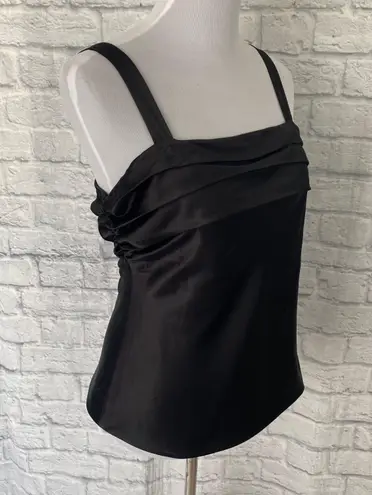 The Limited women M satin ruche front sleeveless blouse black