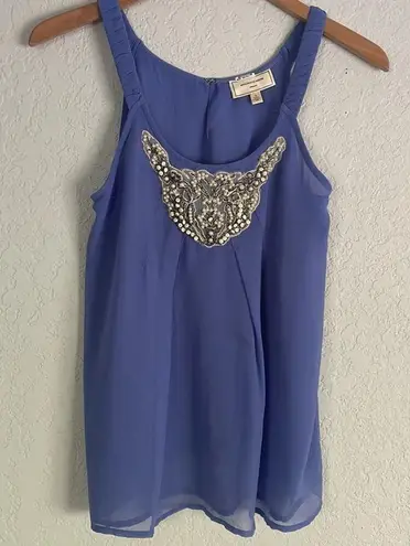 Moulinette Soeurs Anthropologie Blue Beaded Tank Top Coquette Lace Pearls Girly