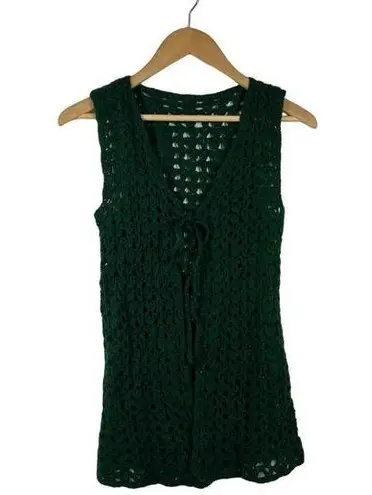 Handmade Crochet Sweater Vest Womens S Knit Grannycore Grandma Open Front Green