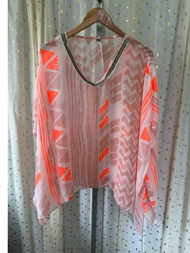 MRP Mr Price Embellished Trim Sheer Tribal Print Kaftan Swim Cover Up One Size Size undefined