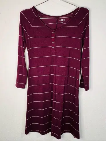 SO  Wine Sweater Dress White Stripes Casual Cool Long Sleeve Soft Touch Size XS